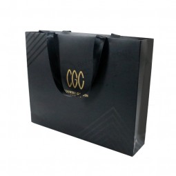 OEM personalizado bolsa de compras de lujo negro laminado en caliente arte recubierto de arte bolsa con pp asa cuerda