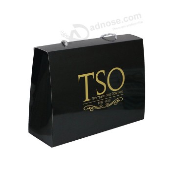 Saco de papel tipo caixa de luxo com saco de papel de arte laminado brilhante eco impresso personalizado levar uso comercial