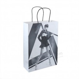 Stampa personalizzata logo foto bianco marrone kraft shopping bag con carta contorta maniglia grigio sacchetto di carta kraft
