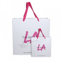 Promotional Custom made white cardboard paper tote clothes bag with logo print