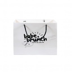 Alta qualidade saco de papel branco sacos de compras de papel mate com logotipo impresso personalizado
