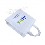 Hoge kwaliteit relatiegeschenk eco opvouwbare witte winkelen non-woven tas met logo afdrukken