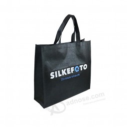 Cor preta reciclável não-Saco de compras tecido sacolas promocionais pp não tecido saco com logotipo personalizado