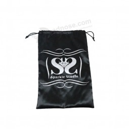 Logotipo personalizado da marca impressão serigrafia mancha saco de seda macio saco de cordão de pano para a jóia do cabelo