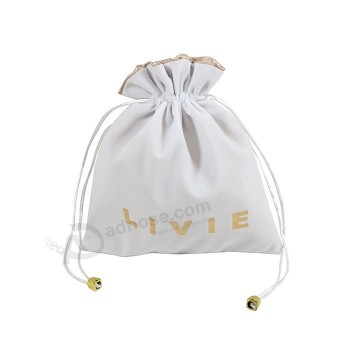 Alta-Termine el color y la impresión personalizados bolsa de bolsa de material de terciopelo ecológico con cierre de cordón para el paquete de joyas