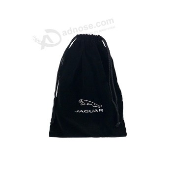 напечатанная таможней черная мягкая сумка бархата ювелирных изделий закрывает мешок закрытия с белым логотипом