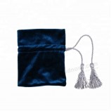 Sac en velours noir et bleu de luxe personnalisé bijoux sac de poche sac de cordon en daim avec or logo estampage