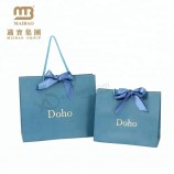 Low Cost Ribbon Handle White Gift Carrier Custom Made Design Logo Print Luxury Paper Shopping Bag