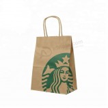 Eco logo personalizzato stampato a buon mercato riciclare cibo portare via confezione sacchetto di carta artigianale marrone con manici