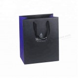 Logo personnalisé luxe bijoux noir mat shopping shopping porter emballage petit sac en papier cadeau avec poignée gros-grain