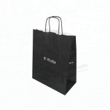 High Quality Custom Logo Printing Recycled Retail Reinforced Black Kraft Paper Bag With Handles