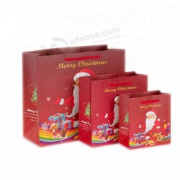 Wholesale Colorful Present Shopping Packing Custom Made Merry Christmas Paper Gift Bags With Handles