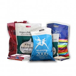 Hoge kwaliteit custom logo afdrukken pe goedkope gestanst patch handvat biologisch afbreekbare winkelen plastic zak