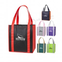 A sacola recicl não tecida relativa à promoção da compra da amostra livre do mantimento com logotipo impresso costume