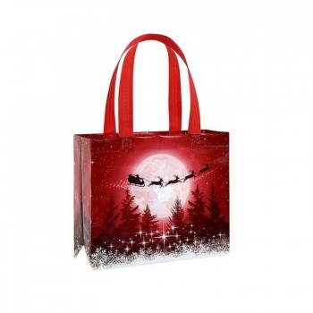 Eco Friendly Decorative Color Printing Shopping Tote Packing Fabric Reusable Non-Woven Merry Christmas Gift Bag