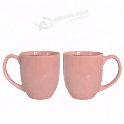 Outdoor Travel Cups 11oz Ceramic Pink Bamboo Coffee Mugs