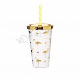 cold drinking color changing coffee plastic PP cup with straw