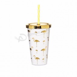cold drinking color changing coffee plastic PP cup with straw