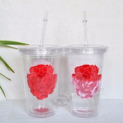 PP plastic champagne drinking cups with straws
