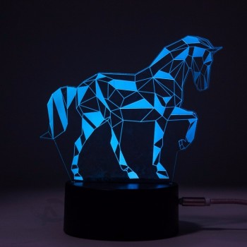 Animais cavalo de guerra 3d luz da noite toque mesa candeeiros de mesa 7 cores mudando luzes
