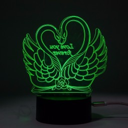 7 Colorful Led Wedding Night Light Swan Heart Romantic 3D Visual Illusion Party Valentine's Day Table Decor Lamp for lover gift
