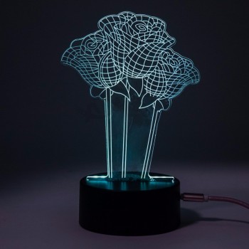 Lampe de nuit acrylique romantique forme de rose 3d led lampe de lumière 3d illusion