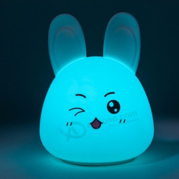 Macio mini led crianças coelho em forma de noite lâmpada de mesa de silicone led toque luzes da tabela da noite