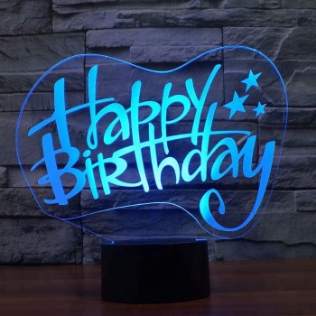 Acrílico personalizar ilusión 3d feliz cumpleaños luz acrílica para niños regalo