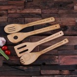 Personalized Engraved Gift 4 Pcs Bamboo Kitchen Cooking Utensil Set