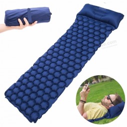 Inflatable pad  with bed rest pillow double folding camping bed