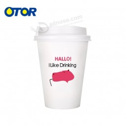 Wholesale custom high quality food grade disposable hot drink paper cup with double wall and plastic lid for coffee