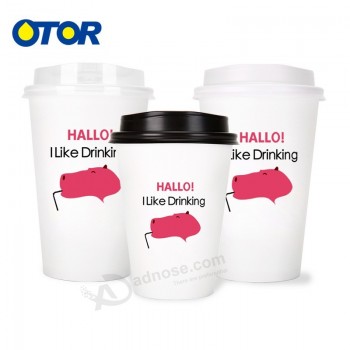 Otor品牌定制标志8盎司一次性热饮单壁纸咖啡杯带盖