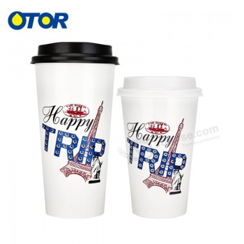 Wholesale Custom printed 6oz 20oz disposable paper cold drink cup with lid for coffee