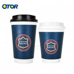 Factory wholesale high quality OTOR brand custom 8oz 12oz 16oz double wall  hot drinking paper cups with plastic lids