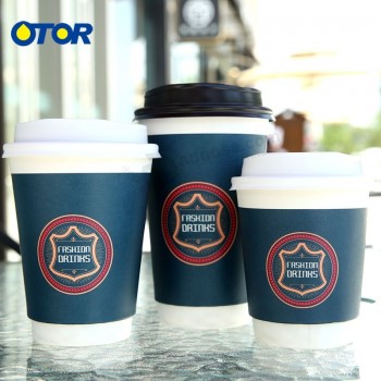 Wholesale custom high quality food grade double wall hollow disposable cup by paper material with plastic lid