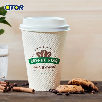 Factory custom high quality amazon hot selling 8oz 12oz 16oz disposable double wall paper cup with plastic lid for hot drink