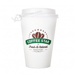 Tasse à café jetable en papier à double paroi de qualité alimentaire avec couvercle en plastique de marque otor 8oz 12oz 16oz