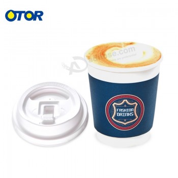Wholesale OTOR brand oem 8oz 12oz 16oz food grade double wall coffee paper cup and plastic lid with printing logo