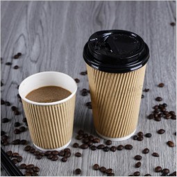 Factory wholesale custom high quality logo kraft ripple wall paper coffee carton cup 8 oz 16 oz with lid