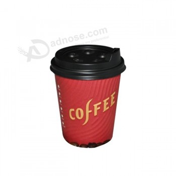 Otor工厂接受定制10盎司一次性波纹双壁纸杯带盖热​​咖啡