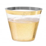 Factory amazon hot selling 9oz party transparent gold rim plastic beer wine water cup with high quality