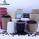 Disposable kraft paper soup cup_Double wall disposable hot coffee kraft paper soup cup_Easy Take away cups whit lid and straw