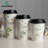 Fornecimento direto da fábrica descartável-Fora bom copo de papel novo ambiental do café projetado com luva da palha da tampa da tampa
