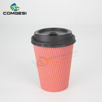 12盎司的 Black ripple paper cup_black ripple paper cup with lid_triple ripple wall coffee paper cup