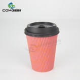 12Oz Black ripple paper cup_black ripple paper cup with lid_triple ripple wall coffee paper cup