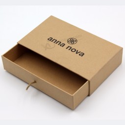 Wholesale slide open luxury jewelry gift small brown kraft paper packaging box with your logo