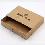 Gros glisser ouvert luxe bijoux cadeau petite boîte d'emballage en papier kraft brun