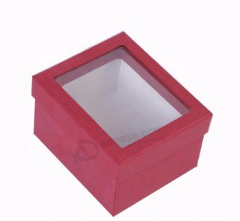 Caja inferior de papel y tapa negra personalizada con ventana de pvc transparente