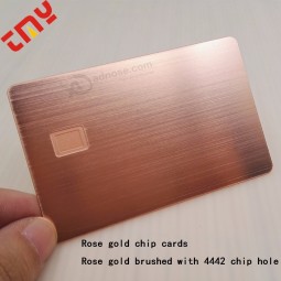 Cartão de metal ouro rosa, cartão de chip de negócios escovado em branco com tarja magnética