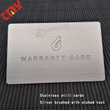 고급 스텐레스 스틸 새겨진 금속 보증 카드